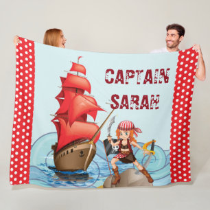 Pirate Girl Boat schattige stippen Fleece Deken