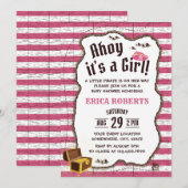 Pirate Girl Pink Stripes Adventure Map Baby shower Kaart (Voorkant / Achterkant)