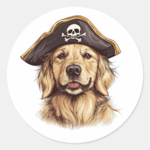 Pirate Golden Retriever Hond Schedel Ronde Sticker