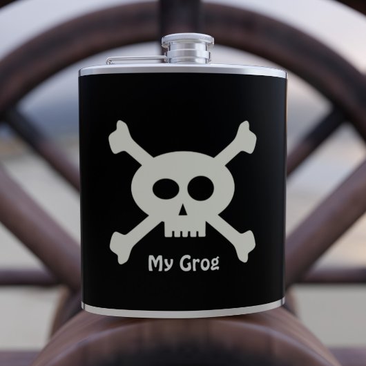 Pirate Grog Schattigee schedel en kruisbeenderen h Heupfles