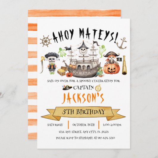 Pirate Halloween Kids Verjaardag Uitnodiging (Voorkant / Achterkant)