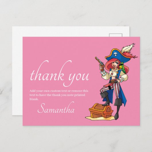 Pirate Hartelijk dank, roze Briefkaart (Voorkant / Achterkant)