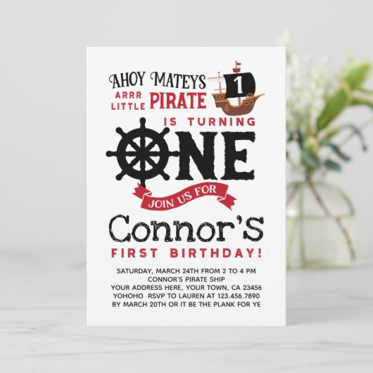 Pirate Invitation pour le premier anniversaire (Debout devant)