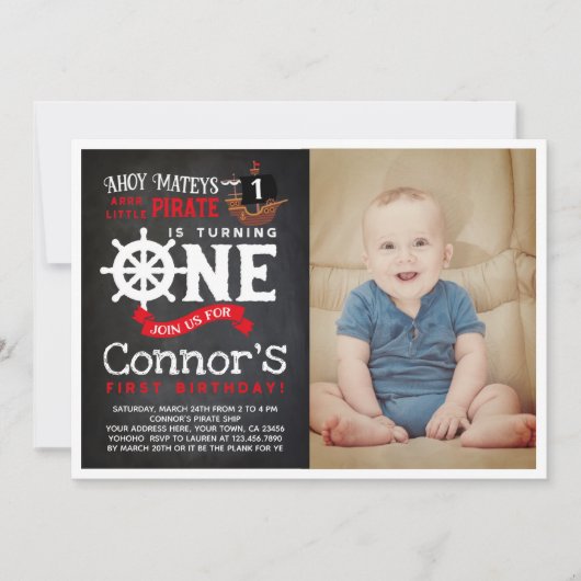 Pirate Invitation pour le premier anniversaire ave (Devant)