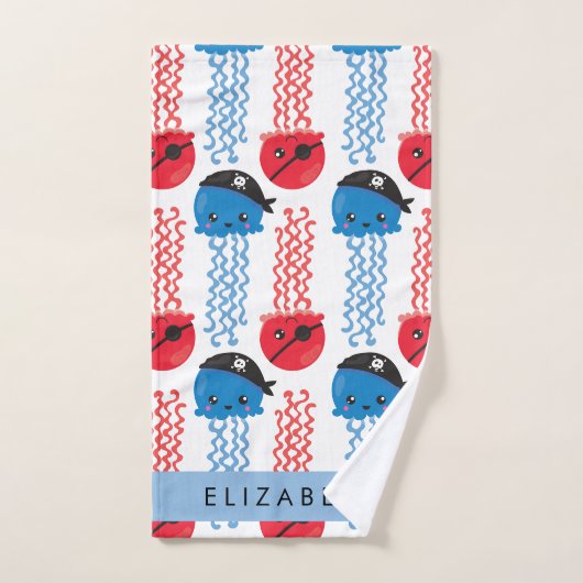 Pirate Jellyfish, Jellyfish Pattern, Jouw naam Bad Handdoek (Handdoek)