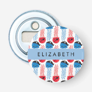 Pirate Jellyfish, Jellyfish Pattern, Jouw naam Button Flesopener