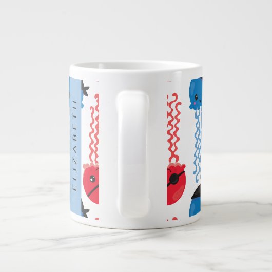 Pirate Jellyfish, Jellyfish Pattern, Jouw naam Extra Grote Beker (Achterkant)