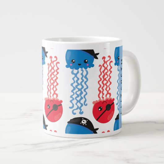 Pirate Jellyfish, Jellyfish Pattern, Jouw naam Extra Grote Beker (Voorkant rechts)