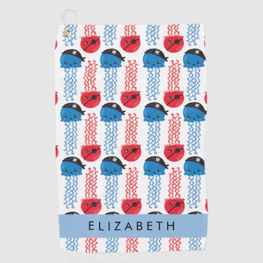 Pirate Jellyfish, Jellyfish Pattern, Jouw naam Golfhanddoek (Voorkant)