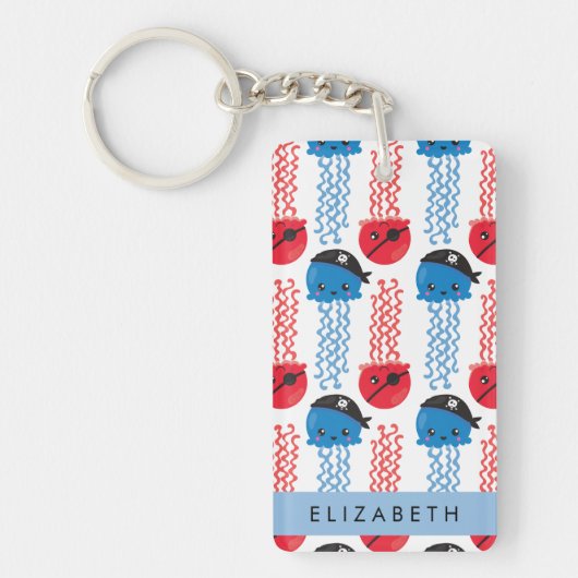 Pirate Jellyfish, Jellyfish Pattern, Jouw naam Key Sleutelhanger (Voorkant)