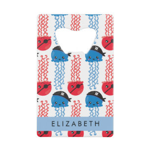 Pirate Jellyfish, Jellyfish Pattern, Jouw naam Kredietkaart Flessenopener