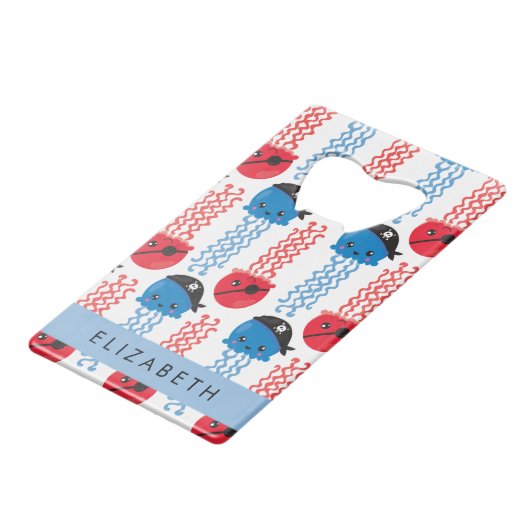 Pirate Jellyfish, Jellyfish Pattern, Jouw naam Kredietkaart Flessenopener (Achterkant Gekanteld)