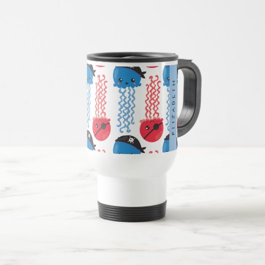 Pirate Jellyfish, Jellyfish Pattern, Jouw naam Reisbeker (Voorkant rechts)