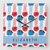 Pirate Jellyfish, Jellyfish Pattern, Jouw naam Vierkante Klok (Voorkant)