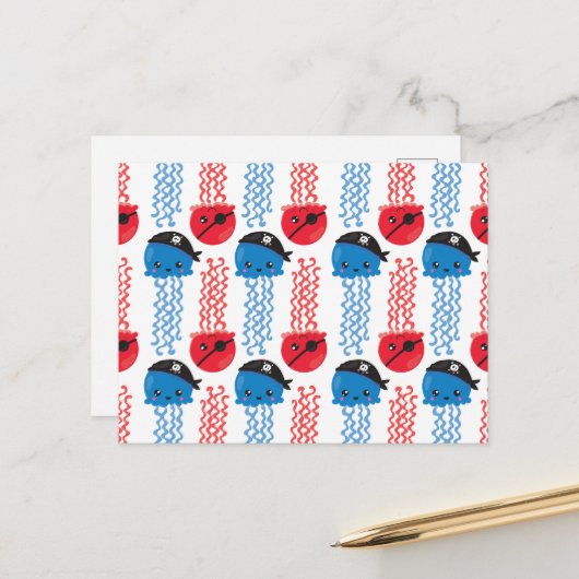 Pirate Jellyfish, kwallen Pattern, Zee Animals Briefkaart (Voorkant / Achterkant in situ)