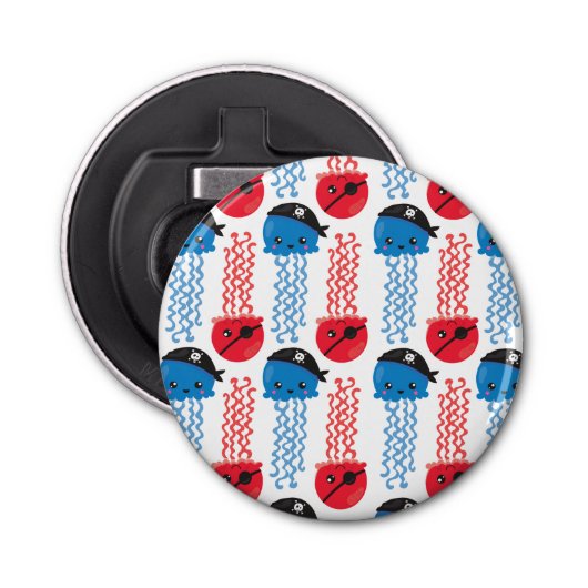 Pirate Jellyfish, kwallen Pattern, Zee Animals Button Flesopener (Voorkant)