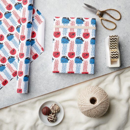 Pirate Jellyfish, kwallen Pattern, Zee Animals Cadeaupapier (Crafts)