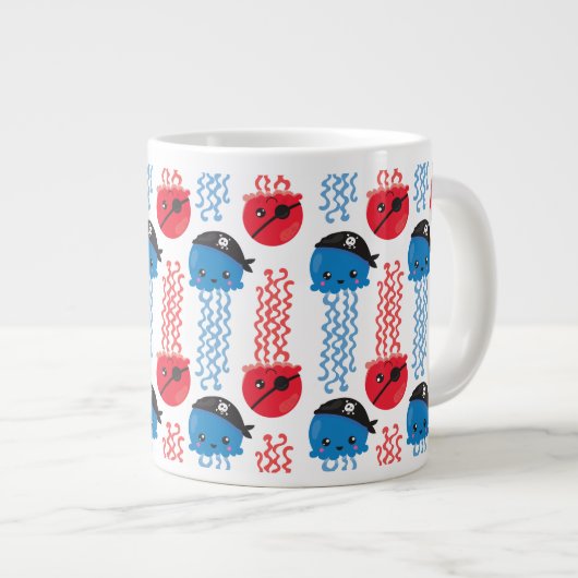 Pirate Jellyfish, kwallen Pattern, Zee Animals Extra Grote Beker (Voorkant rechts)