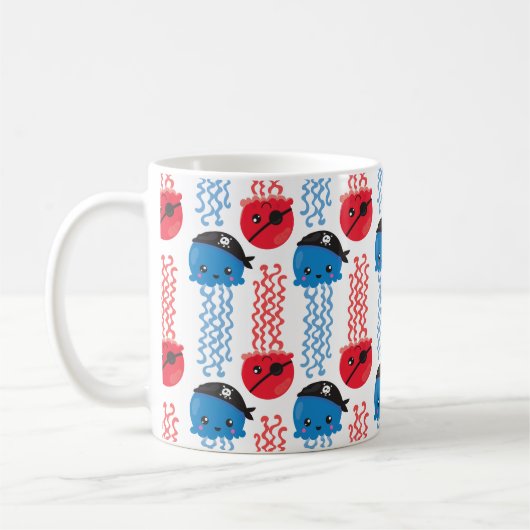 Pirate Jellyfish, kwallen Pattern, Zee Animals Koffiemok (Links)