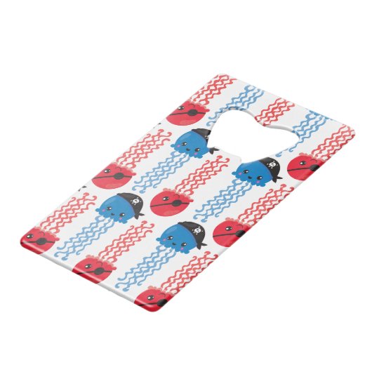 Pirate Jellyfish, kwallen Pattern, Zee Animals Kredietkaart Flessenopener (Voorkant Gekanteld)