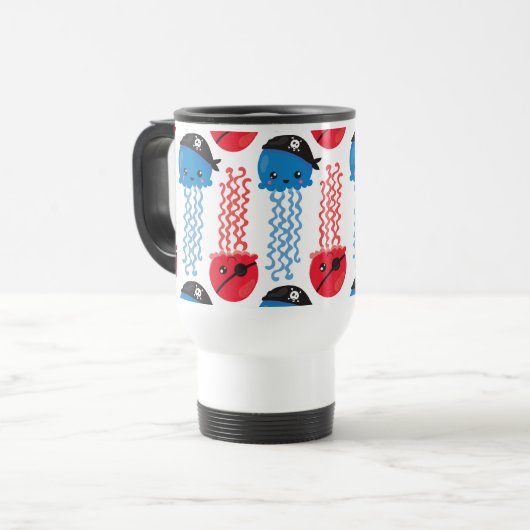 Pirate Jellyfish, kwallen Pattern, Zee Animals Reisbeker (Voorkant links)