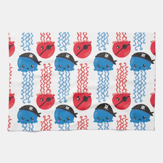 Pirate Jellyfish, kwallen Pattern, Zee Animals Theedoek (Horizontaal)