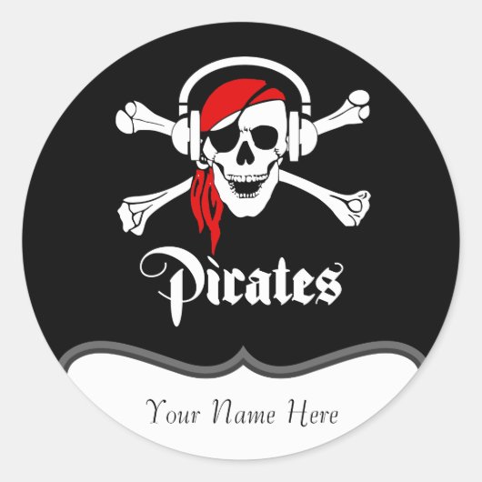 Pirate Jolly Roger Ronde Sticker (Voorkant)