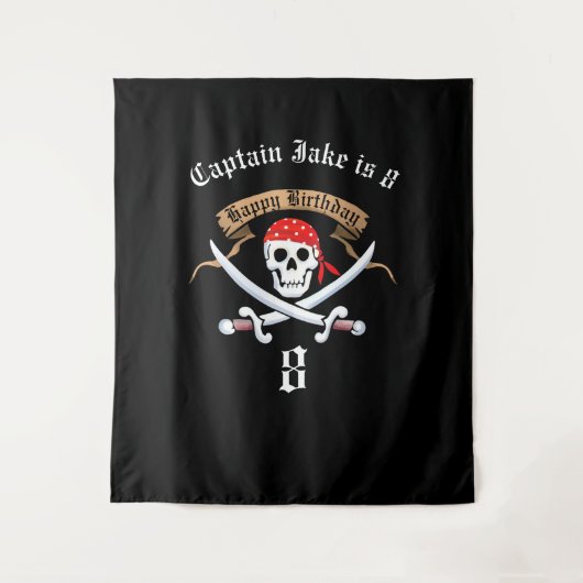 Pirate Jolly Roger Zwart Verjaardagsfeestje Achter Wandkleed (Voorkant)