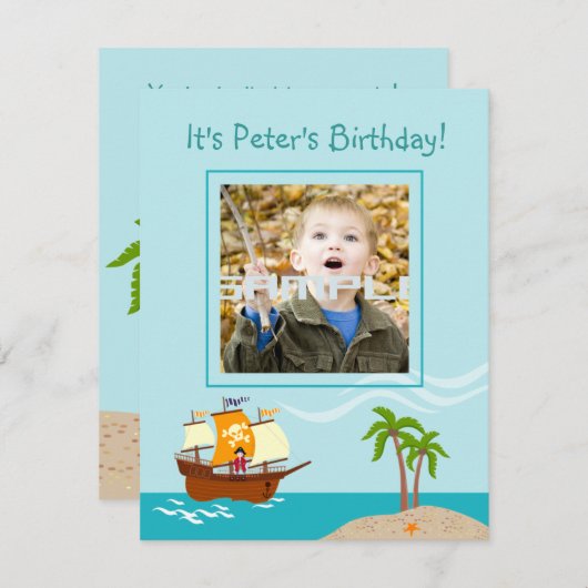 Pirate kind verjaardagsfeest kaart (Voorkant / Achterkant)