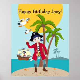 Pirate kind verjaardagsfeestje poster