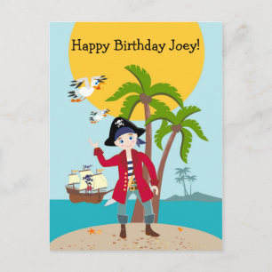 Pirate kind verjaardagsfeestje uitnodiging briefkaart