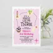 Pirate life for TROIS Pink Birthday Invitation (Debout devant)