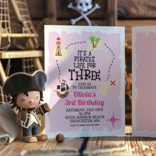 Pirate life for TROIS Pink Birthday Invitation