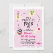 Pirate life FOUR me rose Anniversaire Invitation (Devant)