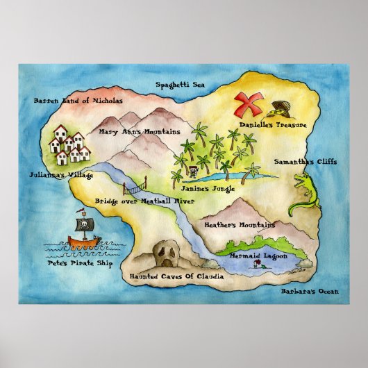 Pirate Map afdrukken - enorm Canvas Poster (Voorkant)