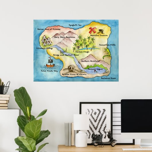 Pirate Map afdrukken - enorm Poster (Thuiskantoor)