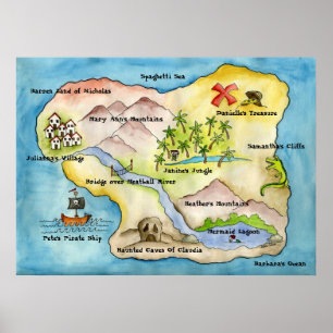 Pirate Map afdrukken - Groot Canvas Poster