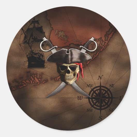 Pirate Map Ronde Sticker (Voorkant)