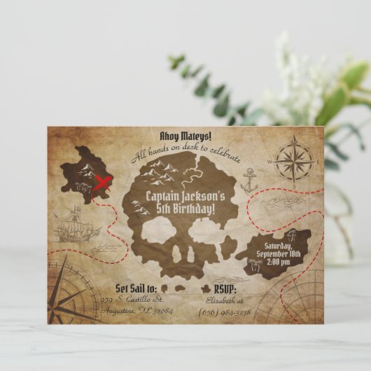 Pirate Map Uitnodiging (Staand voorkant)