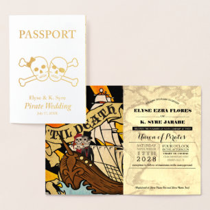 Pirate Mariage Gold Foil Passeport Carte Foil
