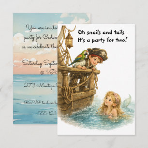 Pirate Meermin Verjaardagsfeestje digitaal Kaart