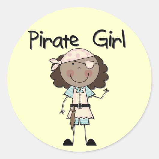 Pirate Meisje Afro-Amerikaanse Tshirts en Geschenk Ronde Sticker (Voorkant)