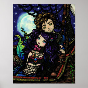 Pirate Mermaid Fantasy Art, de vangst van vissers Poster