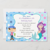 Pirate Mermaid Invitation Kids Birthday Party Kaart (Voorkant)