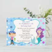 Pirate Mermaid Invitation Kids Birthday Party Kaart (Staand voorkant)