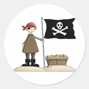 Pirate met zijn schat ronde sticker