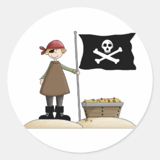 Pirate met zijn schat ronde sticker