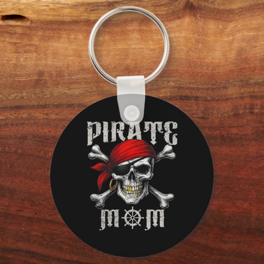 Pirate Mom Jolly Roger Vlag en schedel Crossbones Sleutelhanger (Voorkant)