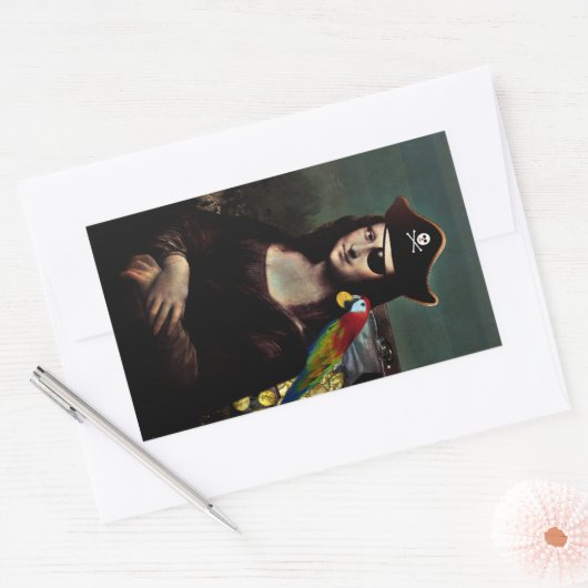 Pirate Mona Lisa with Eye Patch Rechthoekige Sticker (Envelop)