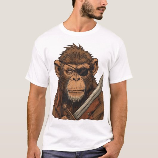 Pirate Monkey met Zwaard - Bold Adventure Art T-shirt (Voorkant)